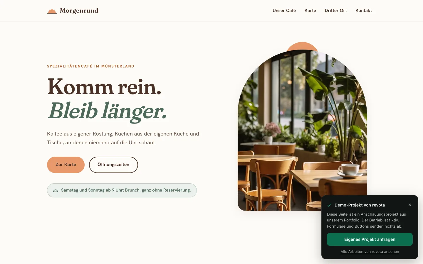 Startseite der Demo-Website „Café Morgenrund · Münsterland"
