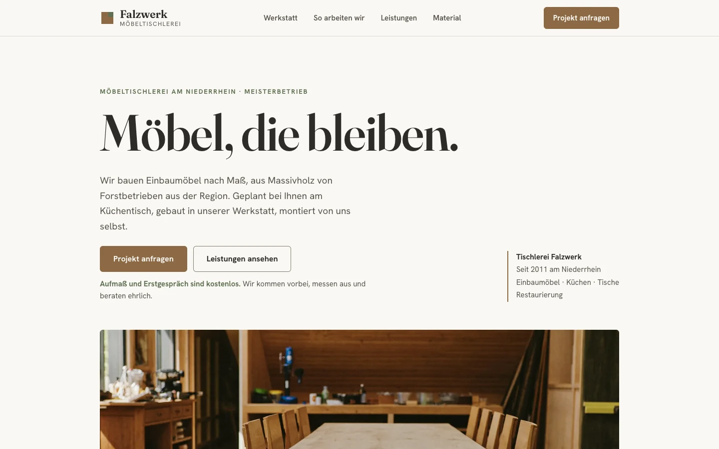 Startseite der Tischlerei-Demo Falzwerk