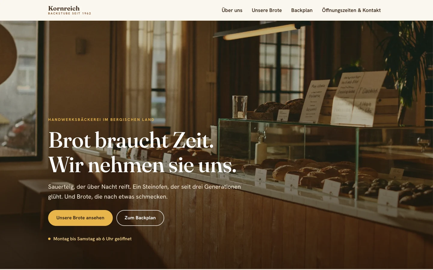 Startseite der Bäckerei-Demo Kornreich