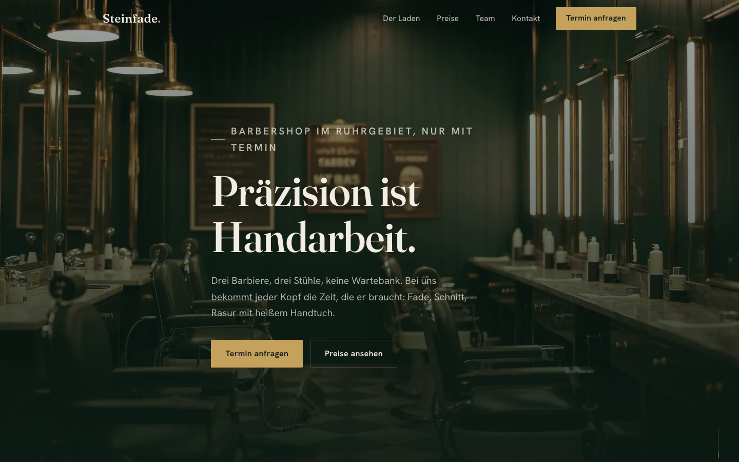 Startseite der Barbershop-Demo Steinfade